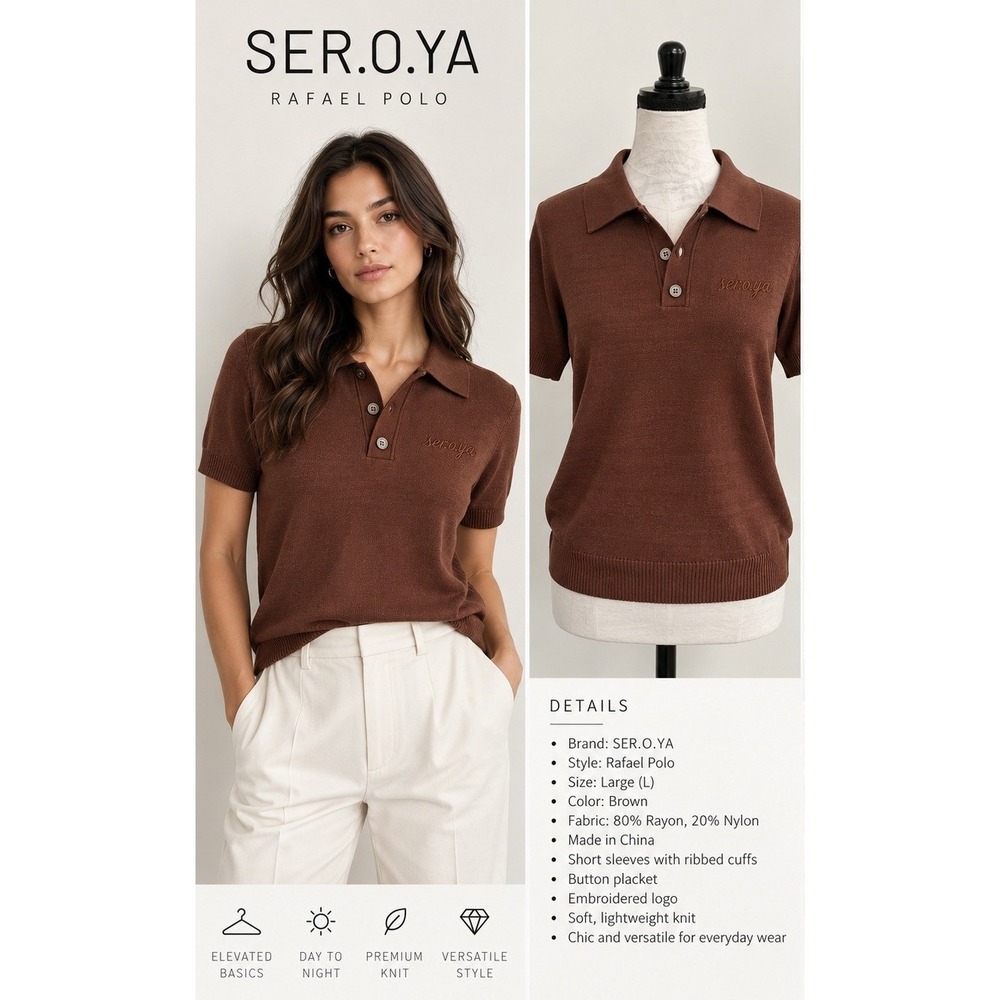 Seroya Knit Polo Women Small Brown Quiet Luxury Old Money Preppy Short Sleeve